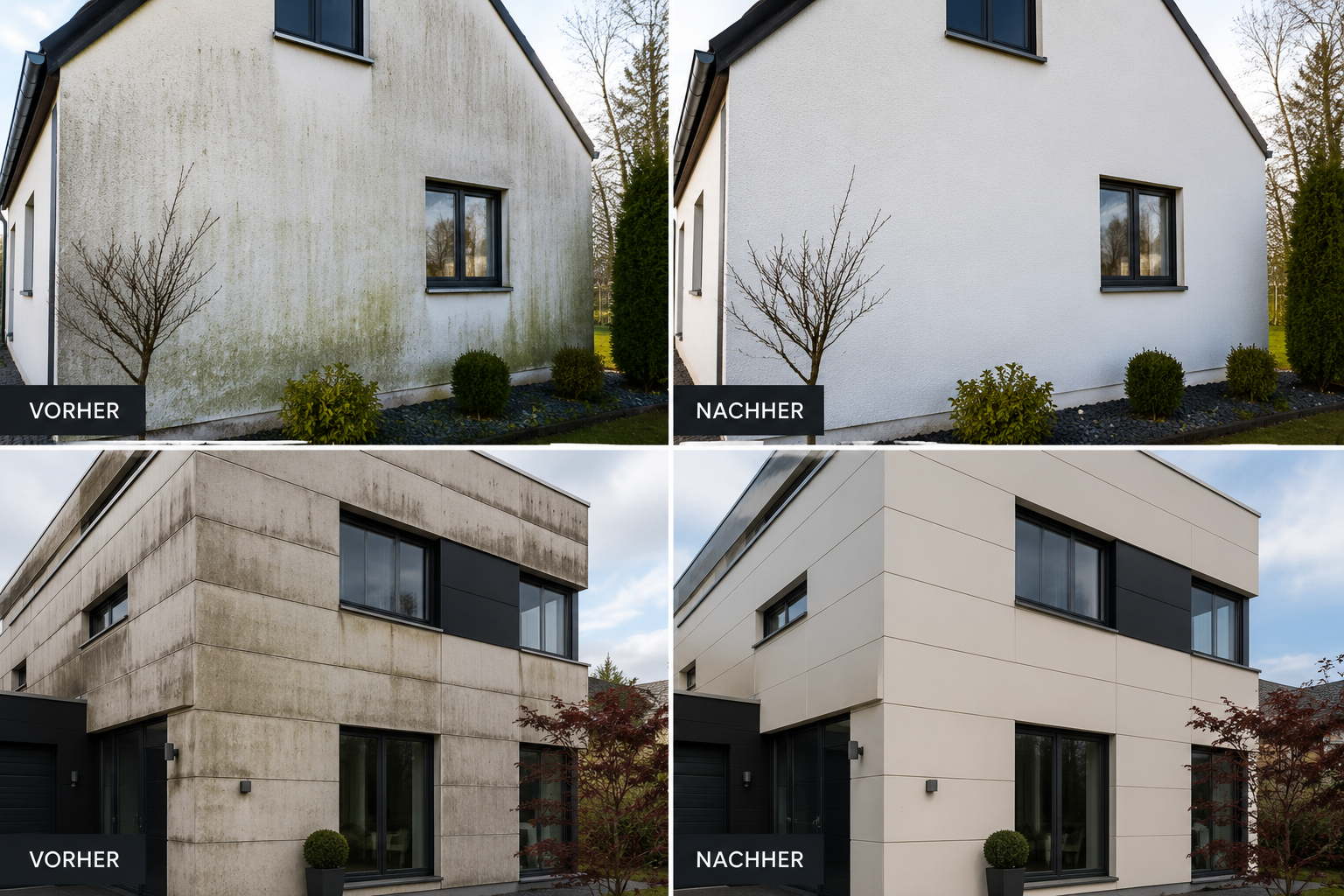 Vorher-Nachher-Beispiel einer gereinigten Fassade